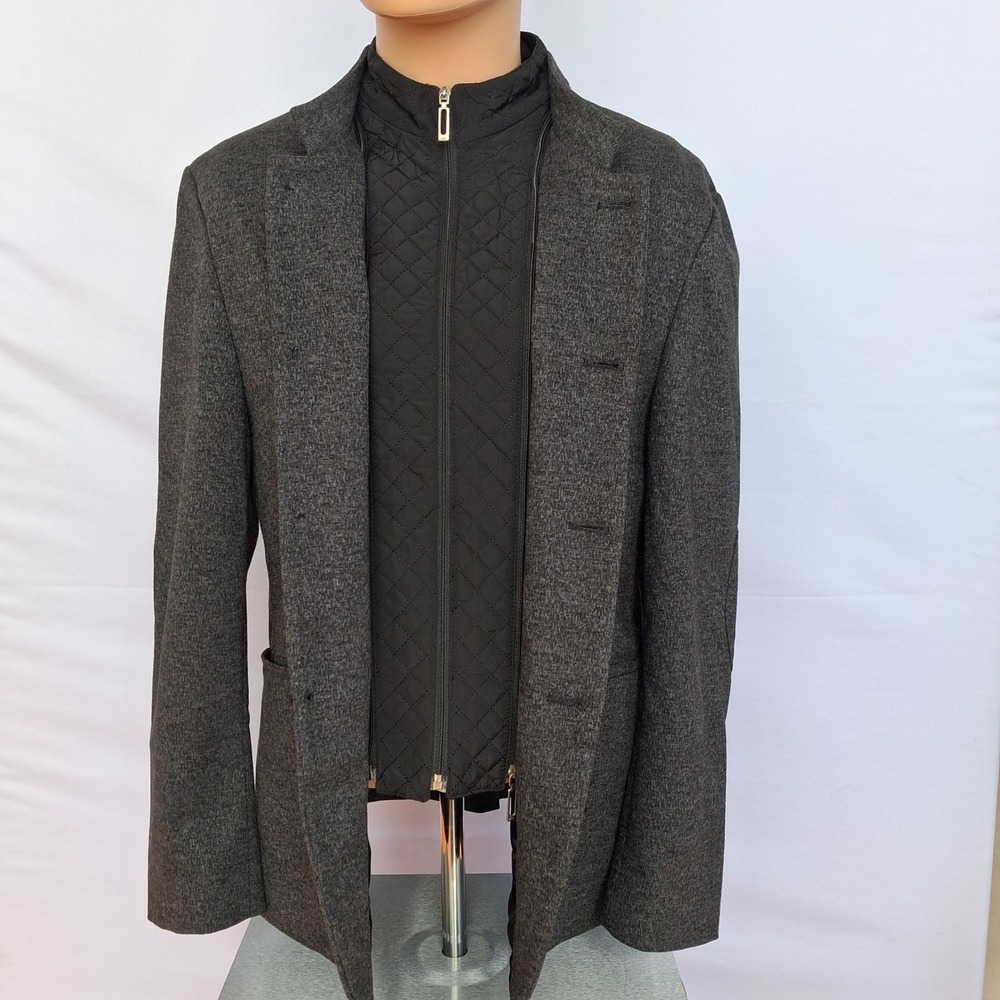 Town Team Mens Gray Marl 2-in-1 Blazer Jacket with Removable Quilted Bib Large
